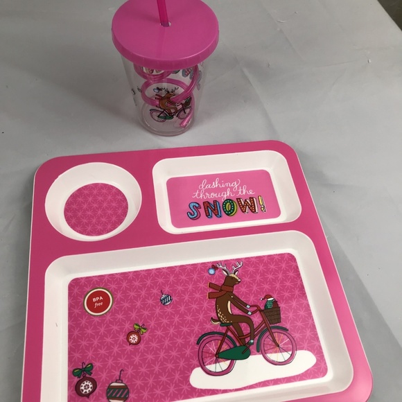Pink Christmas plate and cup - Picture 1 of 4